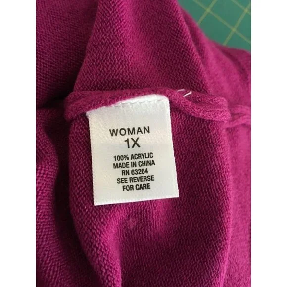 Rob & Ali Long Sleeve Cold Shoulder Fuschia Sweater Women’s 1X - Picture 7 of 11